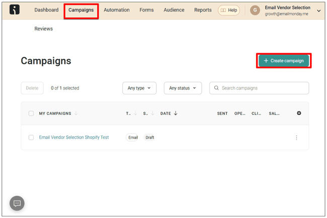opciones de campaña de correo electrónico de la reseña de Omnisend
