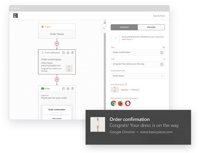 order confirmation web push example