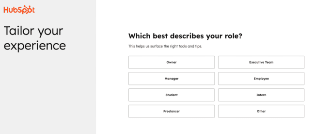 página de configuración inicial de Primeros pasos con HubSpot