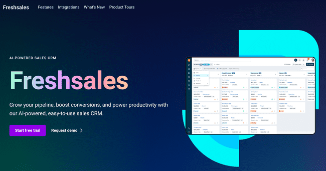 página de inicio de Freshsales crm