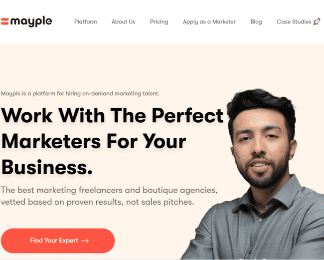 página de inicio de Mayple mejores sitios web para freelance