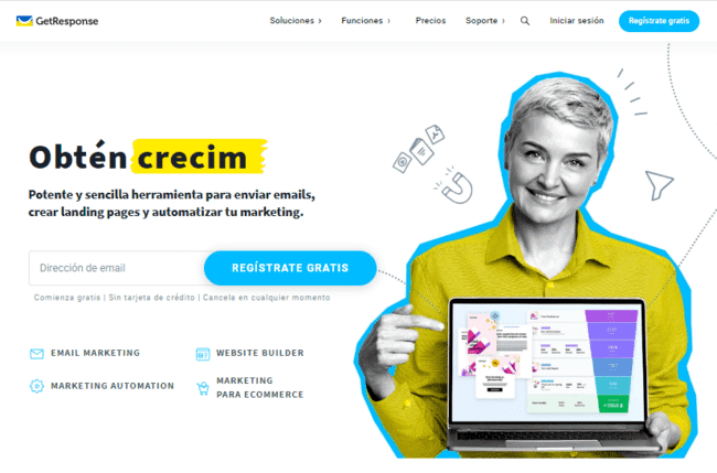 página de inicio del software crm Getresponse