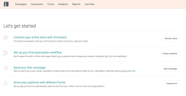 panel de control de Omnisend email marketing cbd
