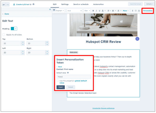 personalizar el contenido en la automatización del marketing de Hubspot