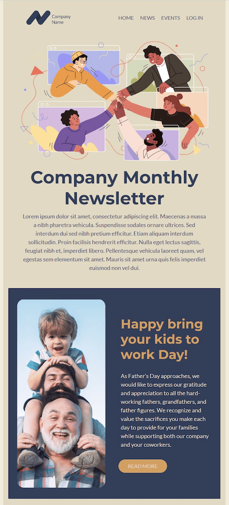 plantilla gratuita de newsletters de empresa Beefree