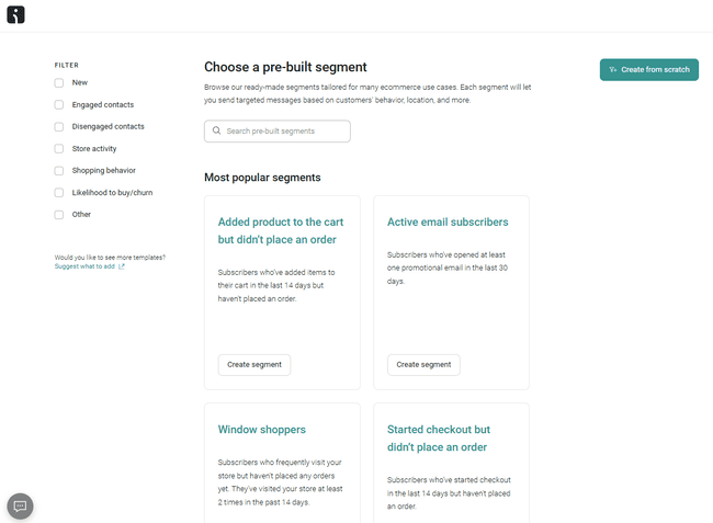 plantillas de segmentos de Omnisend