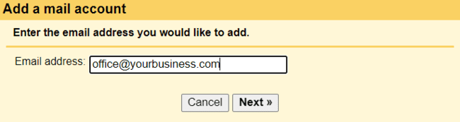pop-up screen to enter the email address you would like to add to your Gmail account.