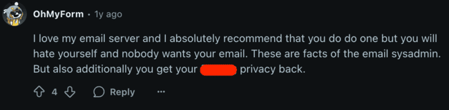 positive review of self hosted solutions on social media