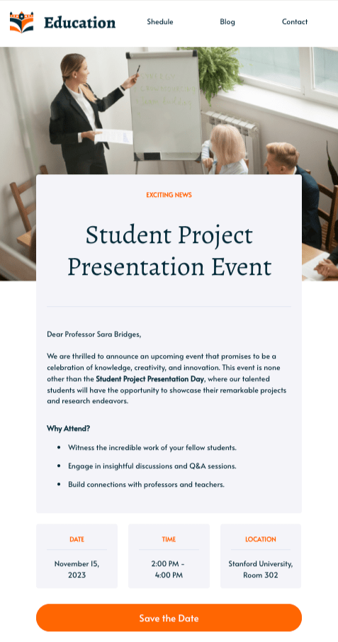 presentation event email template