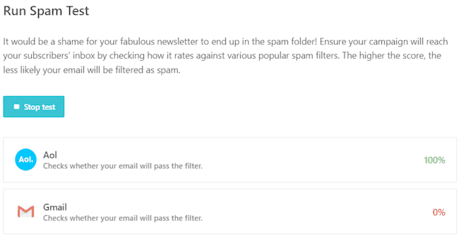 prueba de spam de correo electrónico de Moosend