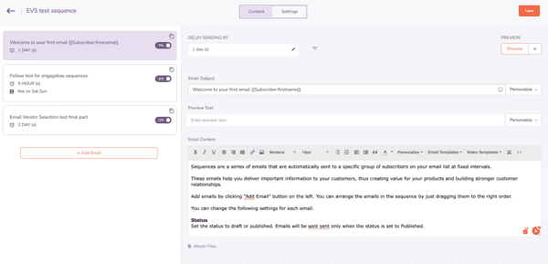 reseña de Engagebay EVS secuencias de prueba