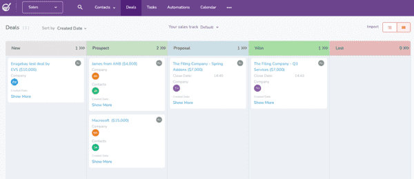 reseña de Engagebay seguimiento de ventas