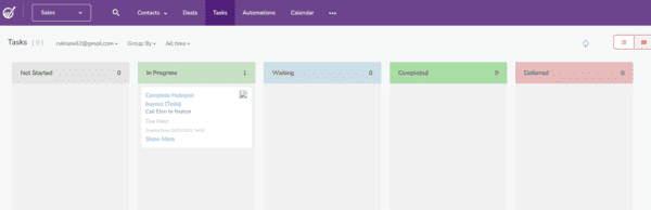 reseña de Engagebay tareas tablero plataforma CRM