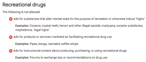 restricciones de los anuncios de Google