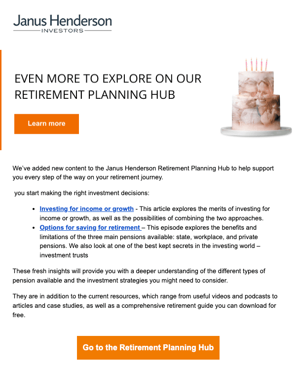 retirement planning email for financial services and banks