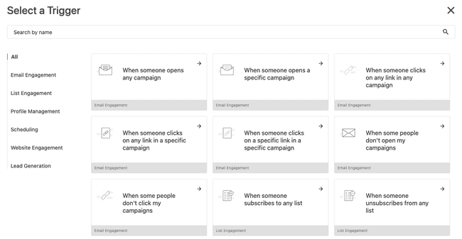 selección de desencadenantes para flujos de trabajo de moosend