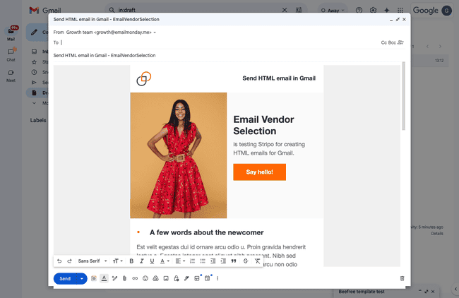 send html email in Gmail draft view