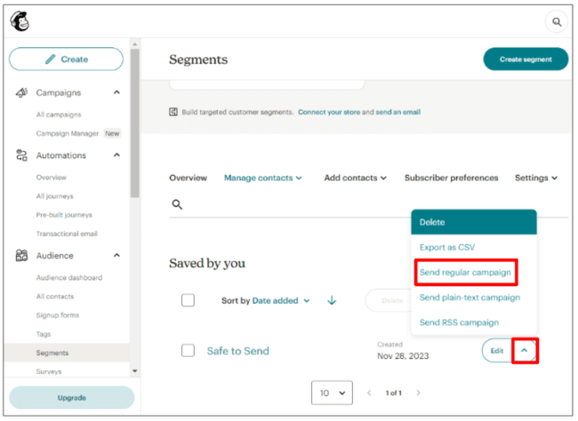 sending an email campaign to verified contacts in Mailchimp