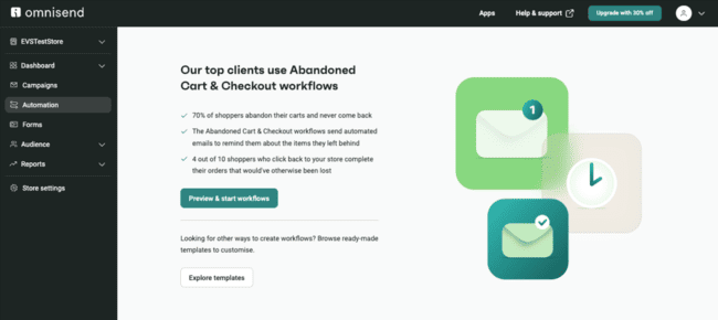 setting up abandoned cart workflows in Omnisend