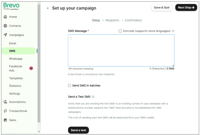 setting up an sms campaign in Brevo