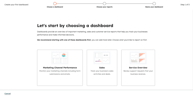 setting up dashboard for reporting