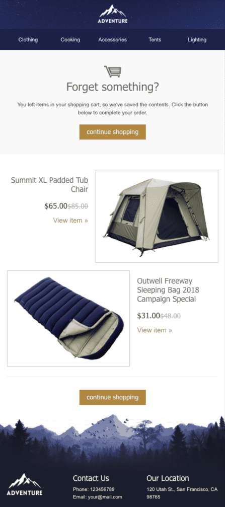 stripo abandoned cart email template for tourism industry