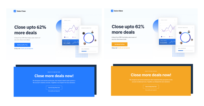 Landing page template from Swipe Pages with different colors and typography