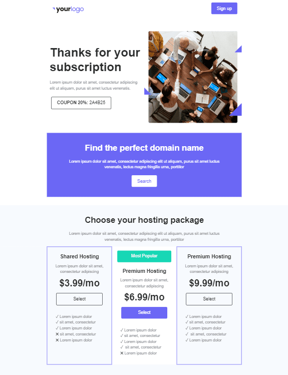 thank you for your subscription email template