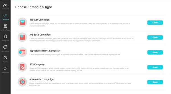 tipos de campañas de correo electrónico sobre hierba de Moosend