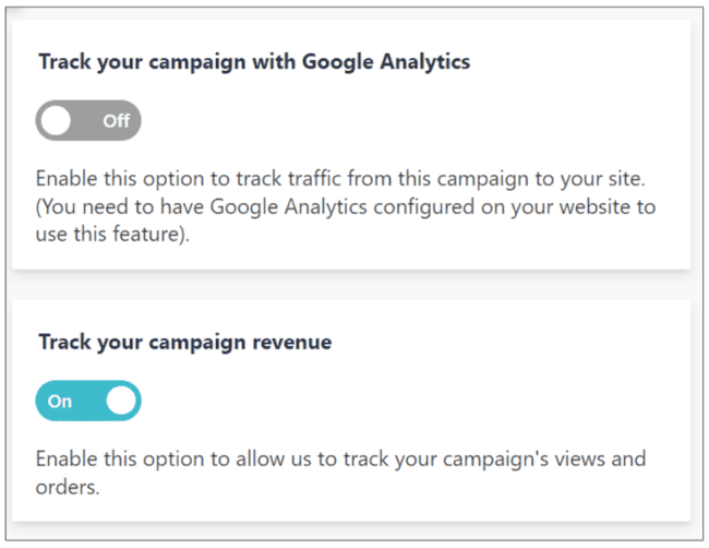 track email campaign options in Moosend