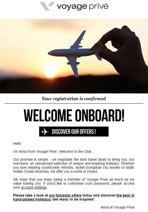 travel welcome email