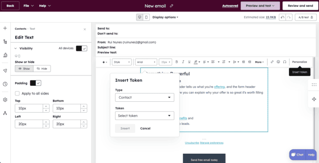 using personalization tokens to pull in contacts on Hubspot
