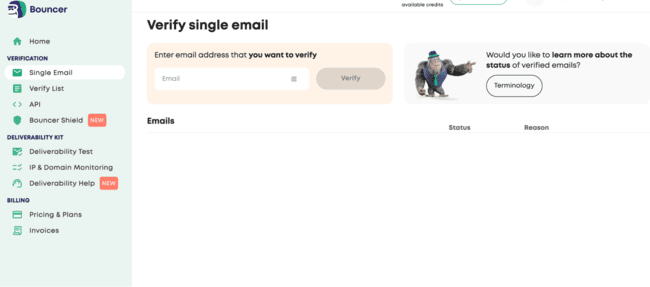 verifying single emails in Bouncer