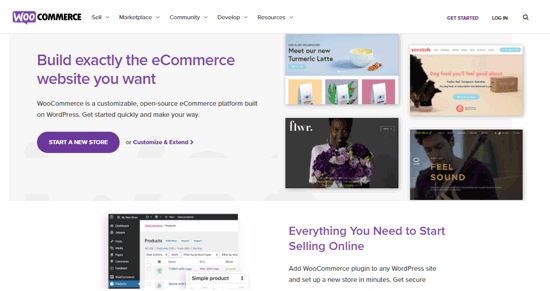 página inicial da plataforma de ecommerce woocommerce